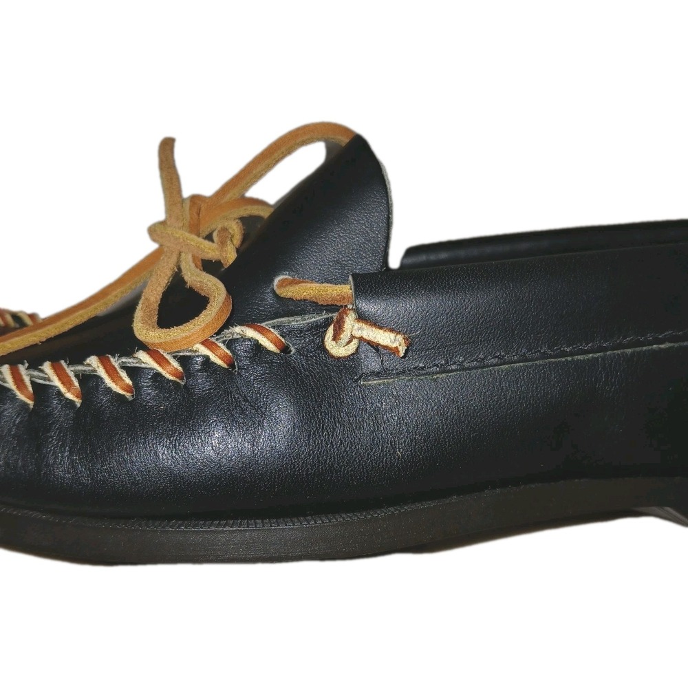 Minnetonka Unisex Camp Moccasins W 9.5 M 8 Black Leather Western Loafer Country - Picture 8 of 16